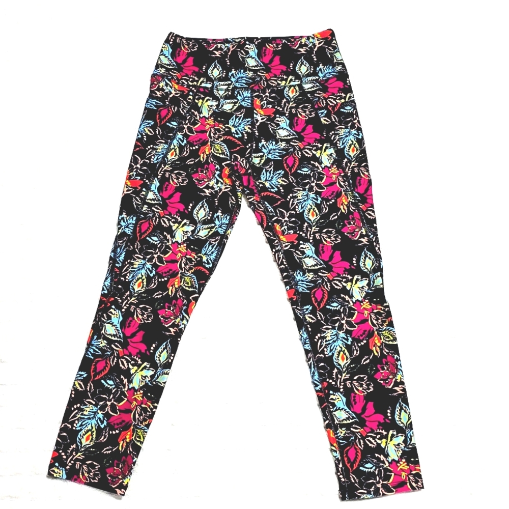 AB3 Black and Blue Floral Leggings with Stretchy Fit